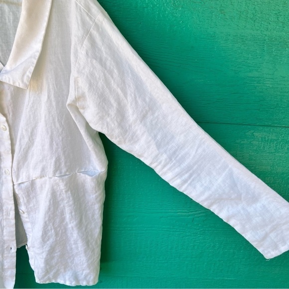AAKASHA LINEN ARTSY LAGENLOOK WHITE BUTTON DOWN ASYMMETRICAL TUNIC SIZE LARGE - Picture 9 of 13